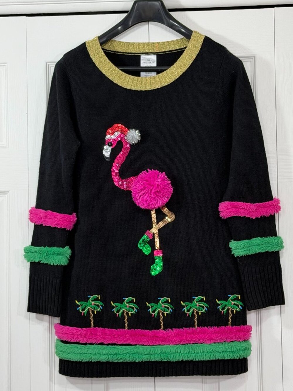 99 Jane Street Sequin Flamingo Ugly Christmas Sweater